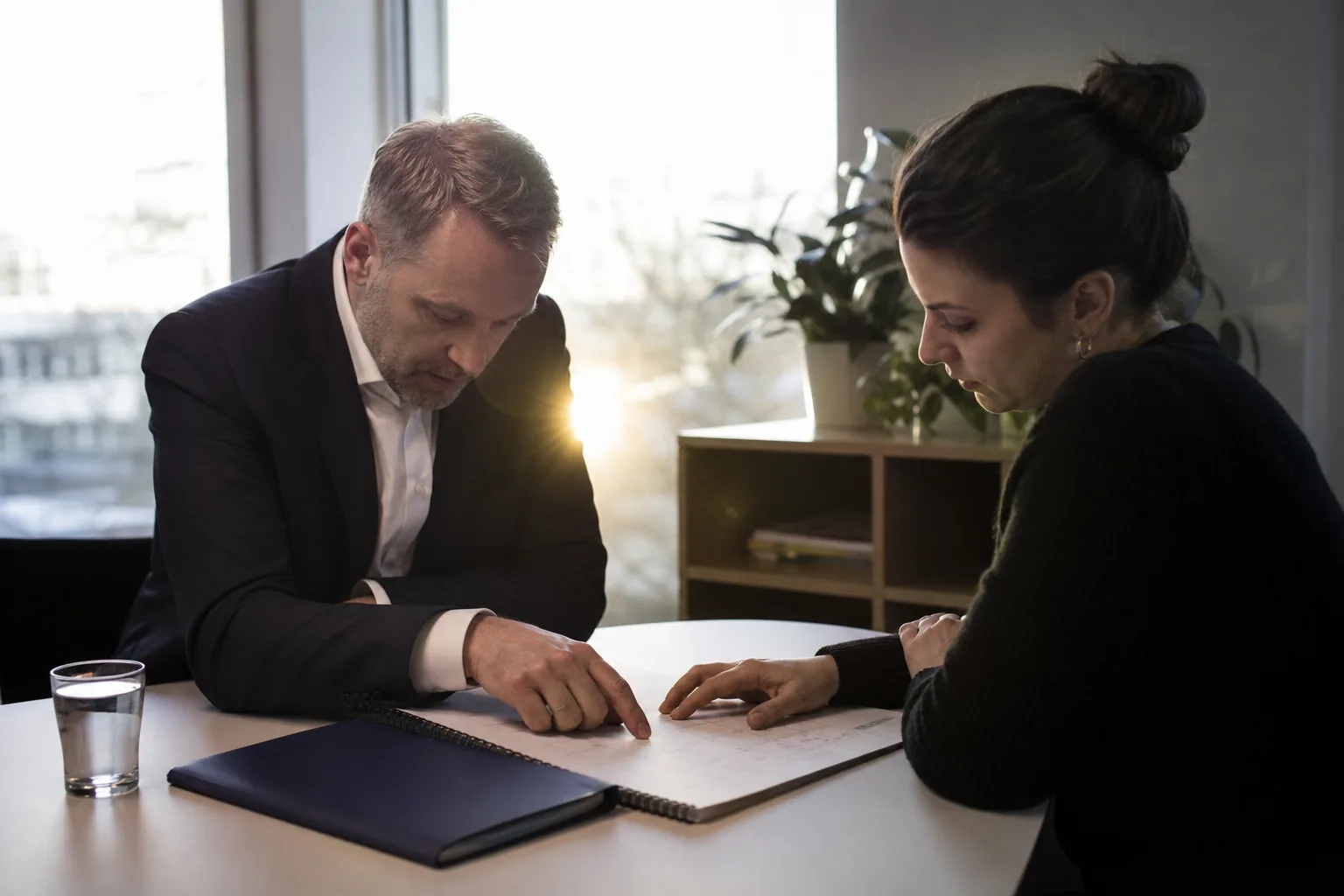 Führungskraft und Compliance-Verantwortliche besprechen die Grundlagen einer Meldestelle.